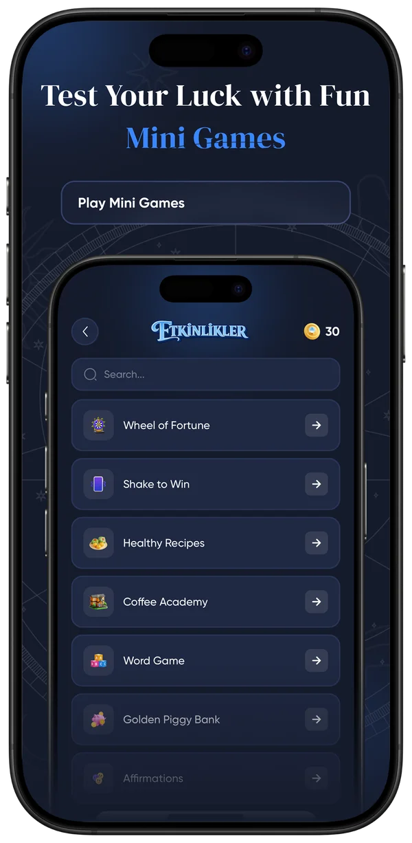 Fun events and mini games screen